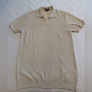 Karl Lagerfeld Short Sleeve Knit Polo in Light Beige